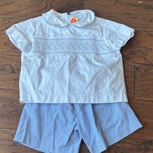 White & Light Blue Smocked Kids Matching Set